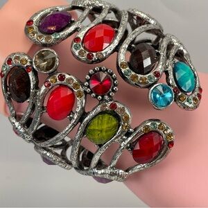 Stunning Vintage Style Rhinestone Studded Hinged Cuff Bangle Bracelet Chunky